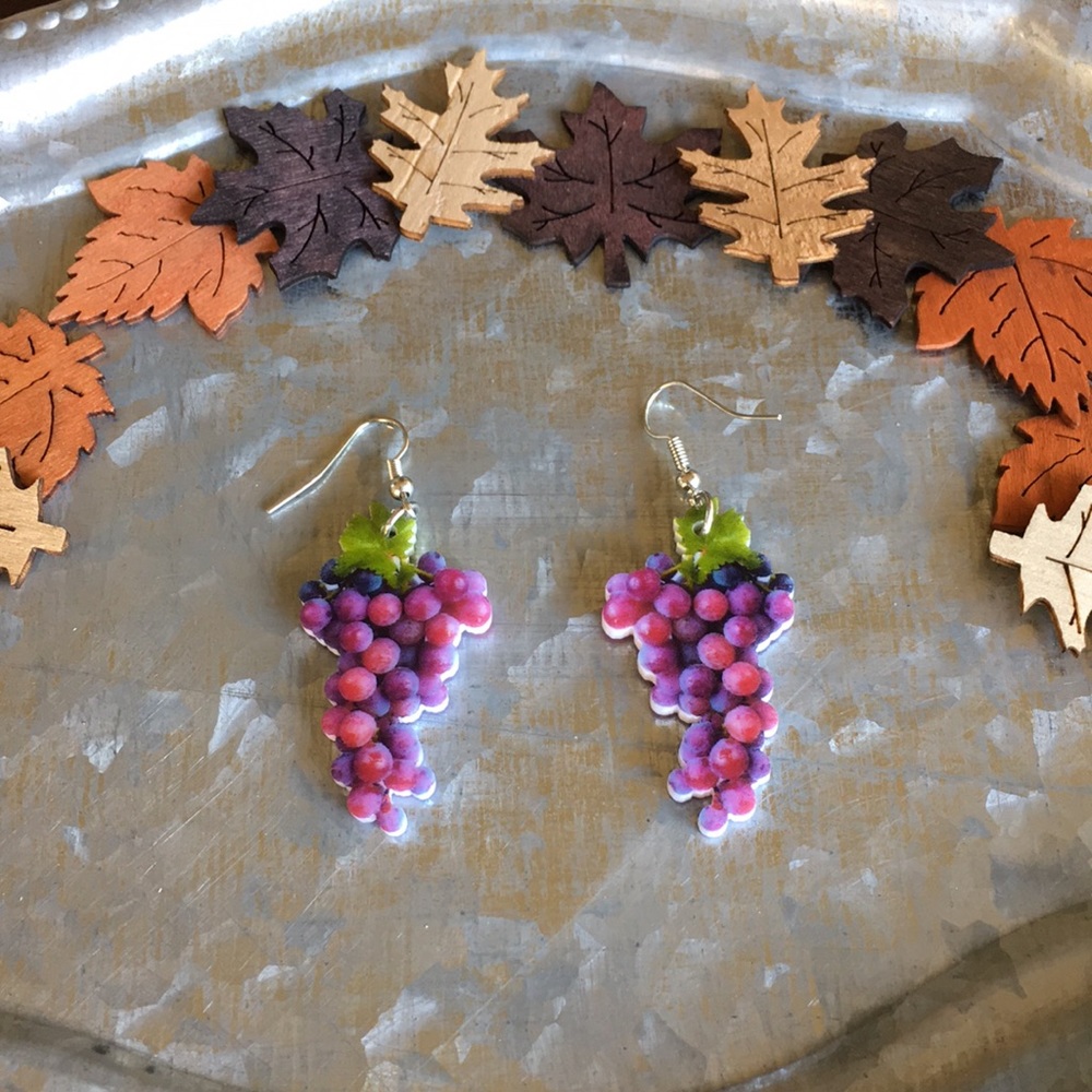 Grape Acrylic Earrings - Picture 5 of 8